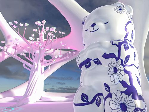 ELEKTRA Virtual Museum — œuvre en réalité virtuelle, silhouette céramique à motifs floraux